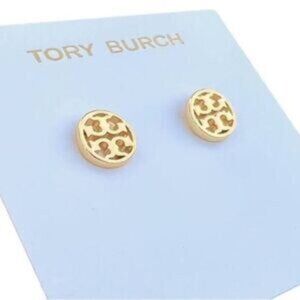 New?Tory Burch Gold Logo Miller Stud Earrings